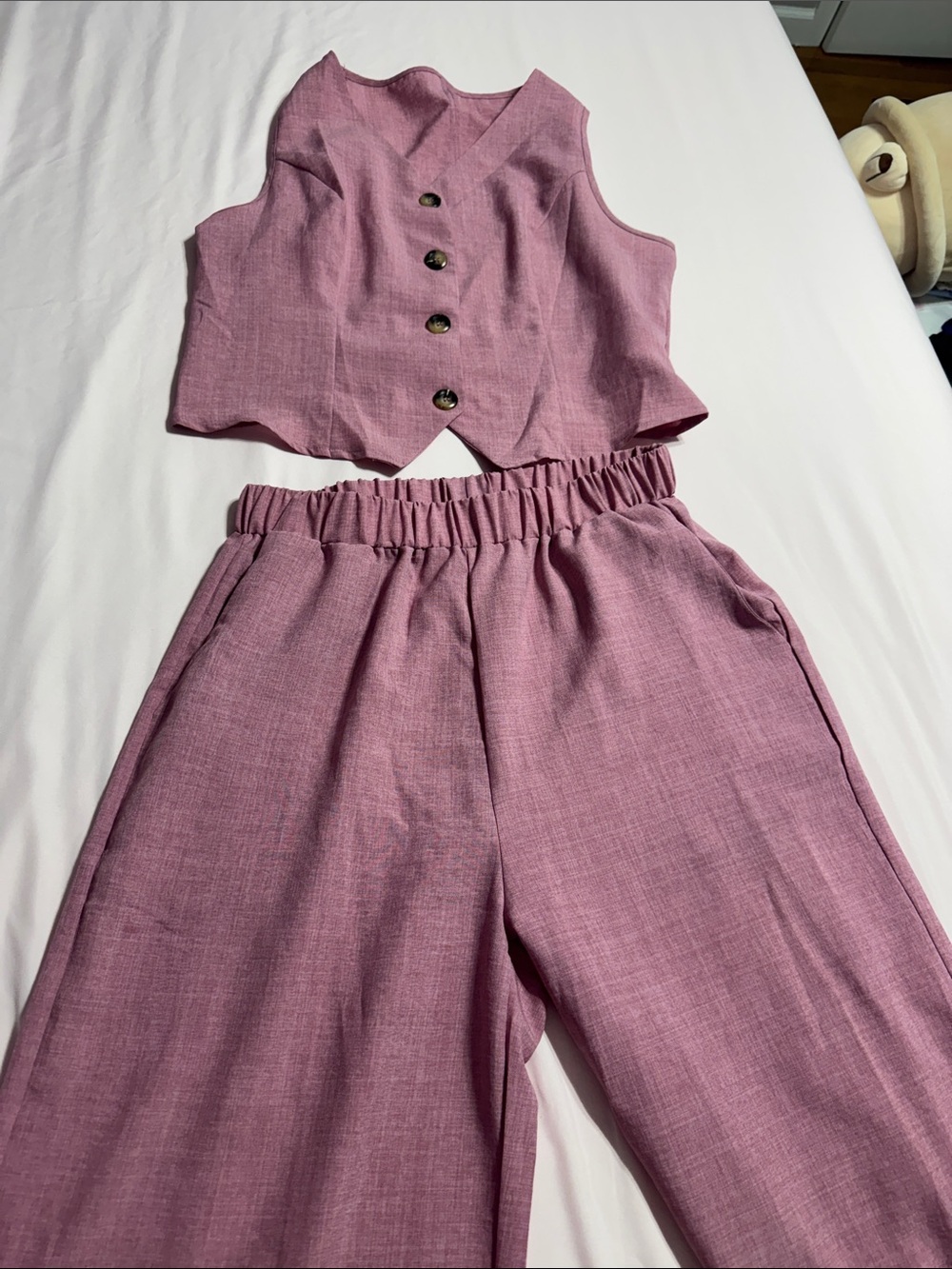 SHEIN Dusty Rose Wide Leg Pants with Matching Vest